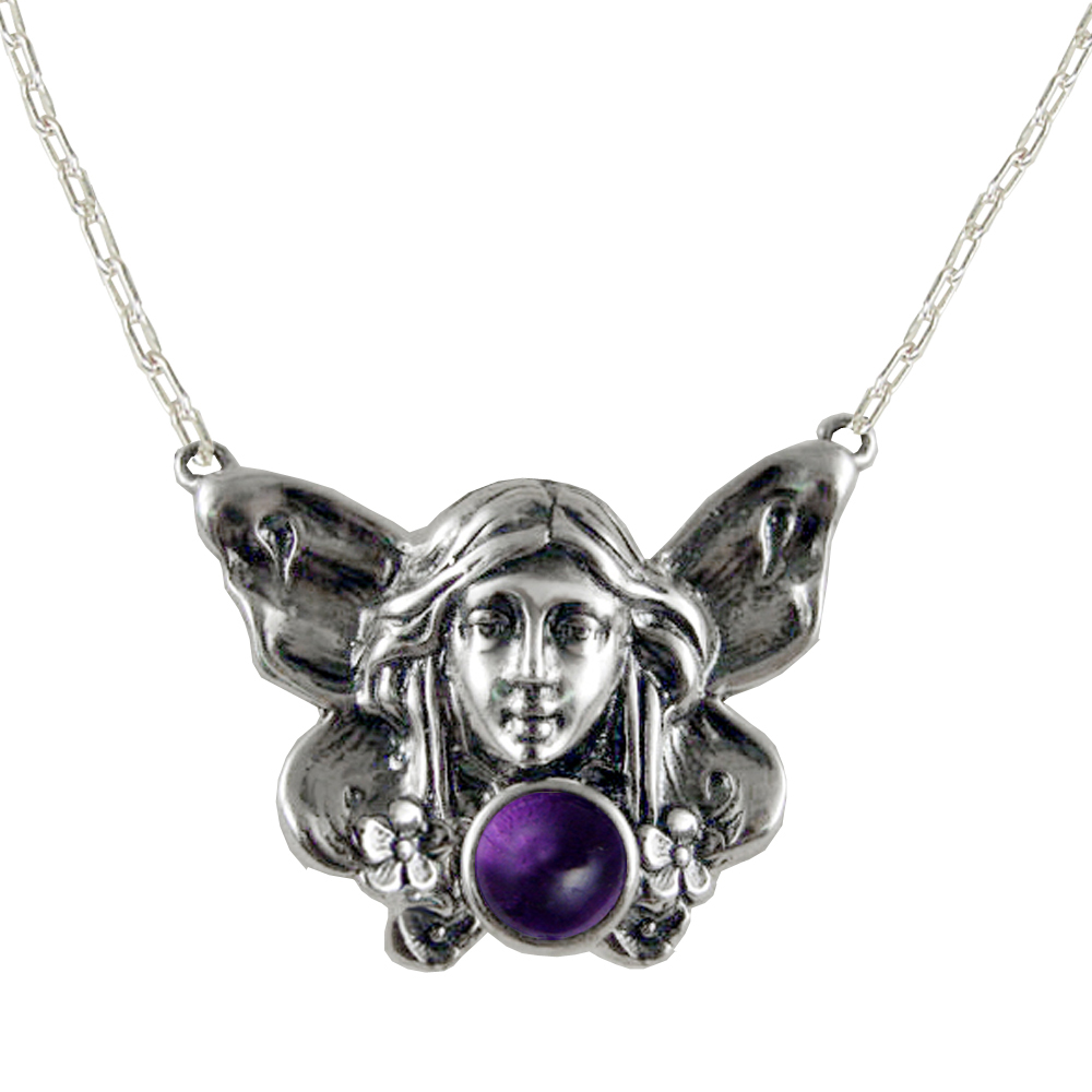 Sterling Silver Victorian Winged Fairy Necklace With Amethyst